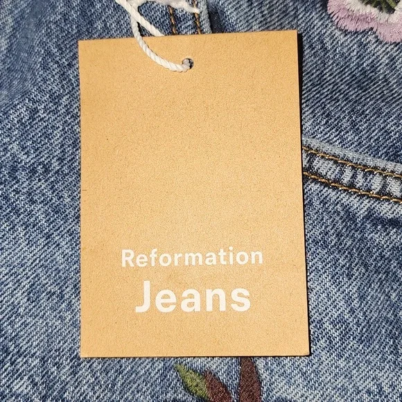 Reformation Jeans Charlie High Rise Embroidered Jean Shorts New With Tags - Picture 13 of 16